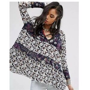 Free People Isabelle Floral Print Flowy Tunic Blouse Top